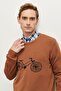 Men's Caramel-lacquer Standard Fit Crew Neck Patterned 100% Cotton Knitwear Sweater - 4