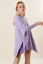 Women's Lilac Oversize Slit Poncho Sweater - 3