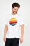 Ecru Men's Oversize T-shirt - Crew Neck, Sun Printed - 2