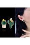 Women's Green Color Cactus Figured Nails Earrings