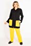 Women's Large Size Yellow Pocket Combination Hooded Front Zipper Sweatshirt Trousers Set 65n34904 - 5
