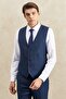 Men's Navy Blue Slim Fit Slim Fit Swallow Collar Classic Suit with Dobby Vest - 3