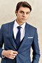 Men's Navy Blue Slim Fit Slim Fit Swallow Collar Classic Suit with Dobby Vest - 4