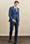 Men's Navy Blue Slim Fit Slim Fit Swallow Collar Classic Suit with Dobby Vest - 7