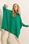 Women's Green Oversize Slit Poncho Sweater - 4