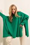 Women's Green Oversize Slit Poncho Sweater - 5