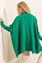 Women's Green Oversize Slit Poncho Sweater - 6
