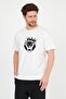 Men's Ecru Front Lion Printed Crew Neck Oversize Cotton T-shirt - 2