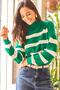 Women's Grass Green Striped Half Fisherman Crop Knitwear Sweater KZK-19000402 - 2