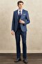 Men's Navy Blue Slim Fit Slim Fit Swallow Collar Classic Suit with Dobby Vest - 2