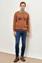 Men's Caramel-lacquer Standard Fit Crew Neck Patterned 100% Cotton Knitwear Sweater - 2