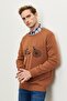 Men's Caramel-lacquer Standard Fit Crew Neck Patterned 100% Cotton Knitwear Sweater - 3