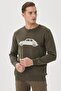 Men's Khaki-beige Standard Fit Crew Neck Patterned 100% Cotton Knitwear Sweater - 2