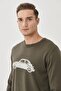 Men's Khaki-beige Standard Fit Crew Neck Patterned 100% Cotton Knitwear Sweater - 3