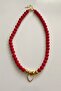 Heart Pendant Red Glass Bead Necklace - 3