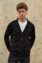 Men's Double Breasted Collar Buttoned Pocket Knitwear Cardigan Black 23w220