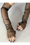Black Long Tulle Fingerless Evening Gloves - 3