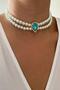Drop Crystal Glass Pearl Choker Necklace - 3