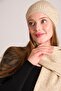 Women's Melange Soft Button Scarf Beanie Set Beige 23w505 - 5