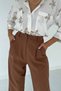 Women's Pleated Brown High Waist Palazzo Pants - 2