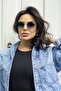 Women's Sunglasses Round Bridge Detailed Gold Frame Black Glass - 3