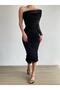 Draped Tulle Fabric Single Sleeve Slim Fit Midi Length Black Pencil Evening Dress - 5