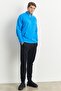 Men's Indigo Standard Fit Normal Cut Stand-Up Bato Collar Zippered Kangaroo Pocket Sweatshirt - 2