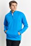 Men's Indigo Standard Fit Normal Cut Stand-Up Bato Collar Zippered Kangaroo Pocket Sweatshirt - 3