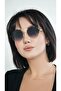 Women's Sunglasses Round Bridge Detailed Gold Frame Black Glass