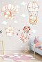 Cute Rabbits Flying with Watercolor Balloon Kids Room Wall Sticker Set