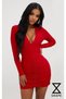 Tknfashion Flexible Fabric Low-cut Chest Gather Detailed Long Sleeve Red Mini Dress 394 - 3