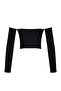 Black Fitted Super Crop Carmen Collar Ribbed Stretchy Knitted Blouse TWOAW23BZ00482 - 8