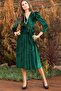 Belted Midi Length Double Breasted Collar Velvet Dress