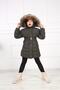 Girl's Khaki Plush Puffer Coat with Removable Belt