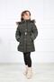 Girl's Khaki Plush Puffer Coat with Removable Belt - 4