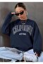 California Printed Oversize Navy Blue Sweatshirt