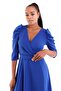 Crepe Fabric Princess Sleeve Design Double Breasted Collar Blue Dress 073 - 4