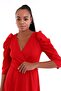 Crepe Fabric Princess Sleeve Design Double Breasted Collar Red Dress 073 - 6