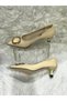 Bone Color Skin Leather Colorful Buckle Detailed Very Elegant Low Heel Women's Stiletto Shoes - 3