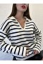Women's Striped Polo Collar Knit Sweater