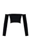 Black Fitted Super Crop Carmen Collar Ribbed Stretchy Knitted Blouse TWOAW23BZ00482 - 6
