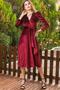 Belted Midi Length Double Breasted Collar Velvet Dress - 2