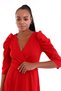 Women's Crepe Fabric Belt Detailed Short Sleeve Double Breasted Collar Red Kilo Dress 073 - 3