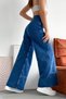 Women's Dark Blue Wide Leg High Waist Cargo Pocket Straight Fit Palazzo Denim Pants Jeans - 5