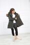 Girl's Khaki Plush Puffer Coat with Removable Belt - 3