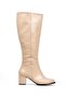 Felipe Beige Imported Leather Below the Knee Zippered Heeled Boots - 2