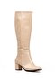Felipe Beige Imported Leather Below the Knee Zippered Heeled Boots - 4