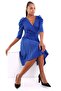 Crepe Fabric Princess Sleeve Design Double Breasted Collar Blue Dress 073 - 5