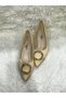 Bone Color Skin Leather Colorful Buckle Detailed Very Elegant Low Heel Women's Stiletto Shoes - 2