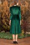 Belted Midi Length Double Breasted Collar Velvet Dress - 2